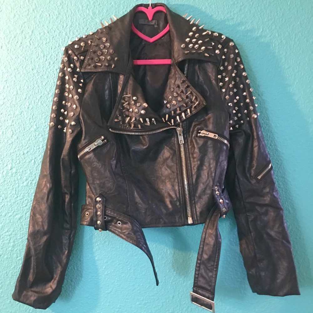 ModCloth Spiked Studded Biker Faux Leather Jacket